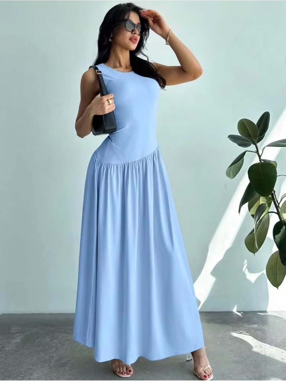 SHEIN Light Blue Sleeveless Maxi Dress
